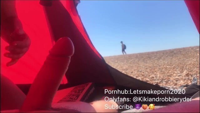 Sexy Latina Wife Sucks Dick on a Public Beach while Voyeurs Walk by